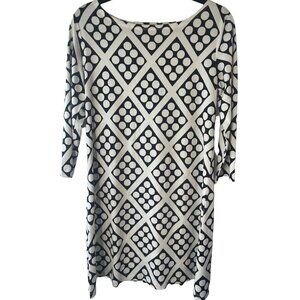 Touch Express dress black white squares dots 3/4 length sleeves knee high READ